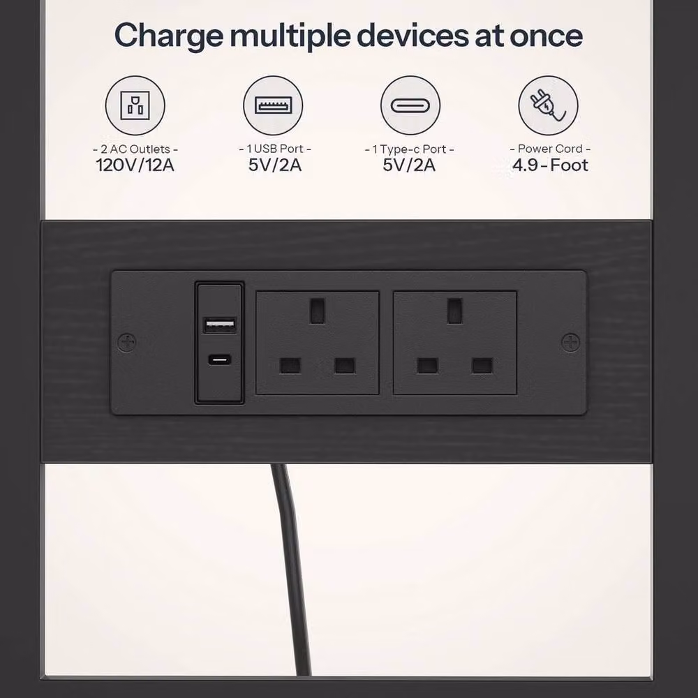 FLAVORA Computer Tower Stand with Charging Station, Black, W: 63 cm, D: 30 cm, H: 69.5 cm – 3