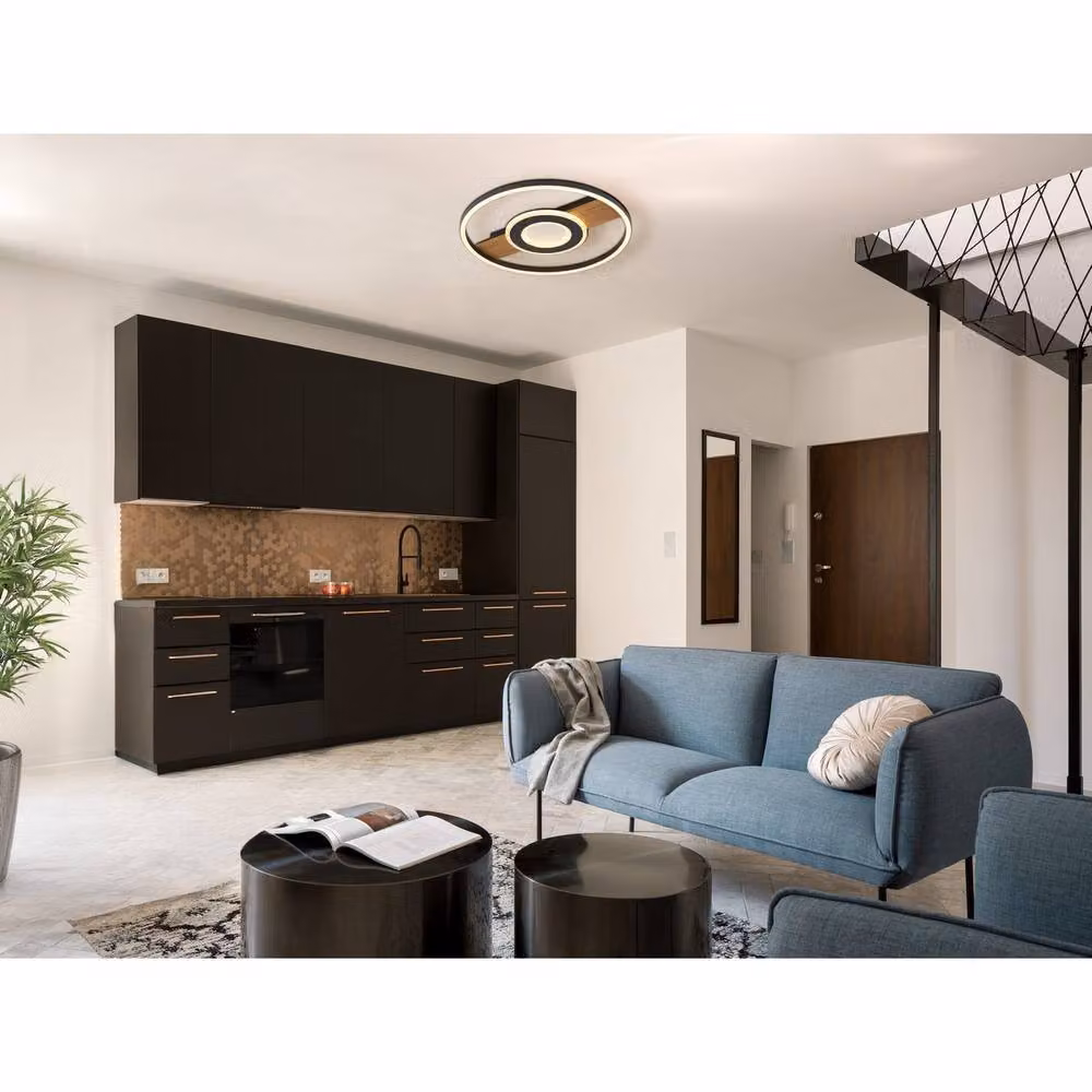 Globo Lighting Pikara LED Ceiling Light with Wood Effect and Crystals in Brown, Diameter: 40.5 cm – 7