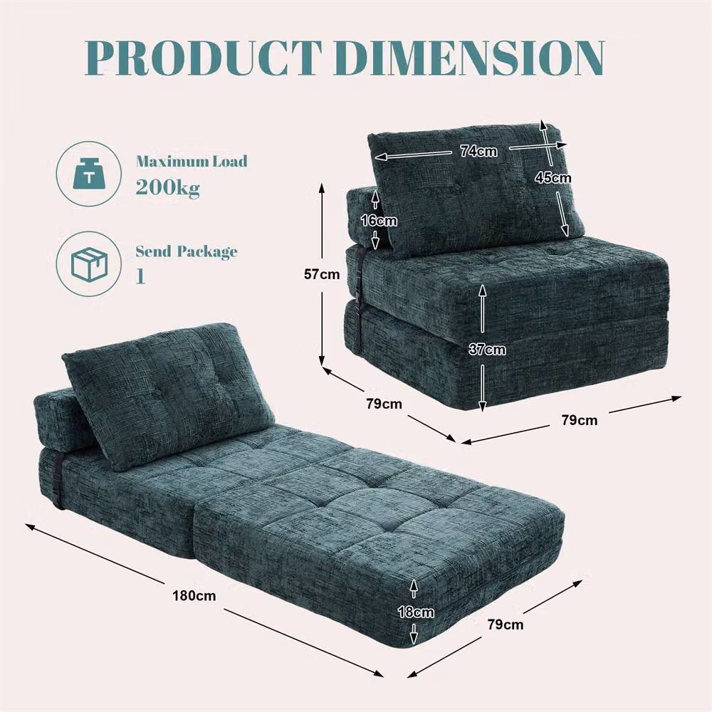 Direct Wicker Emerald Green Chenille Tufted Folding Sofa Bed with Pillow and Back Support – 2