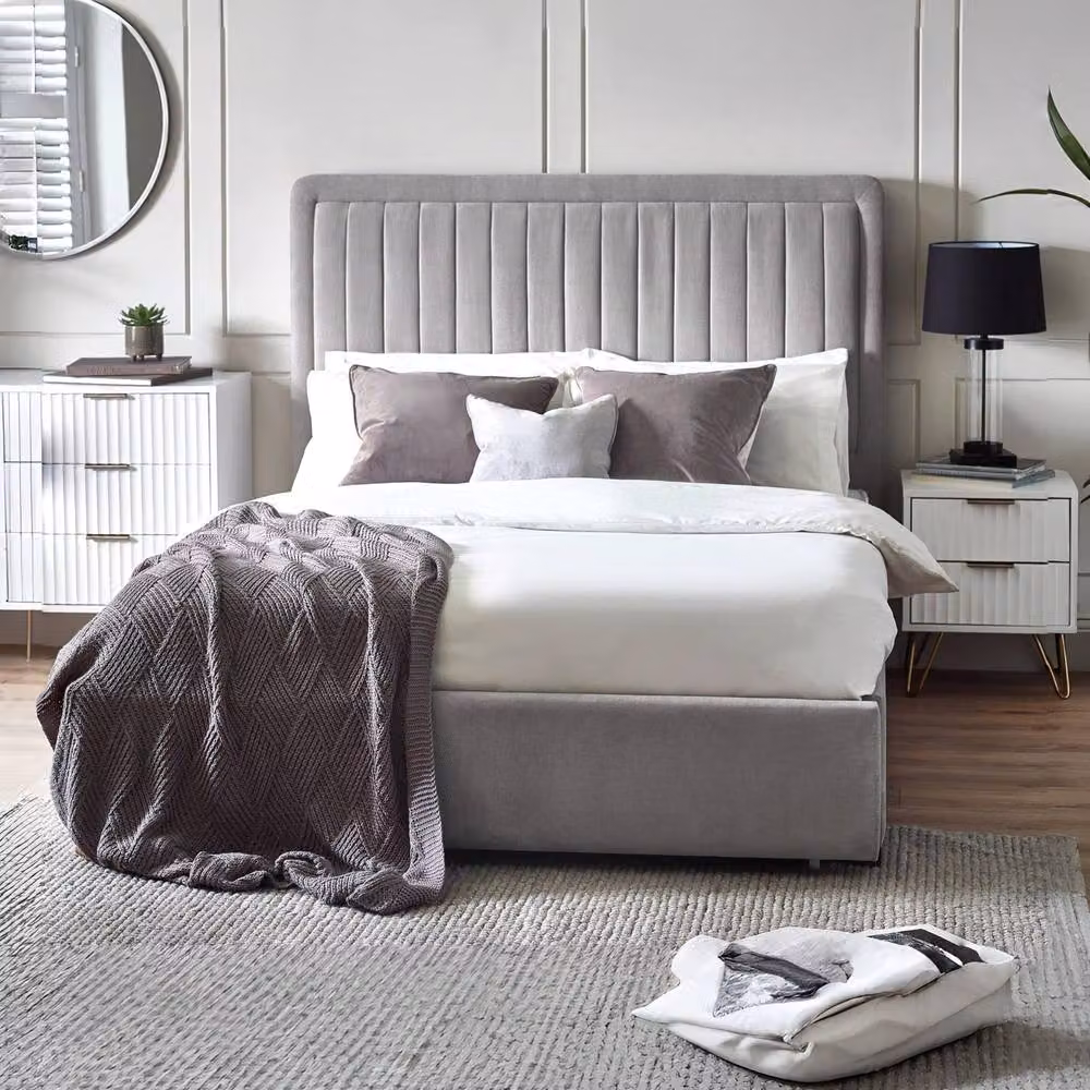 Cheshire Tide Upholstered Double Bed with Drawers in Grey, W/D/H: 135 x 140 x 200 cm – 2