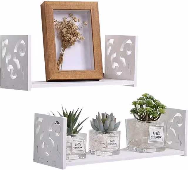 KORVIXA Set of 2 White U-Shaped Metal Floating Wall Shelves, Width: 50 cm