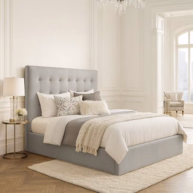 Desire Deco Serena Upholstered Velvet Bed Frame in Silver Grey, 180 x 200 cm