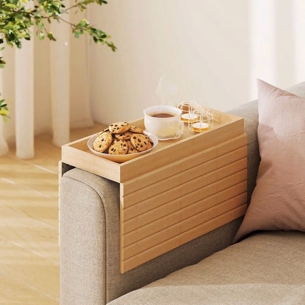 KORVIXA Flexible Foldable Roll-up Sofa Armrest Table in Natural Bamboo Wood – 2