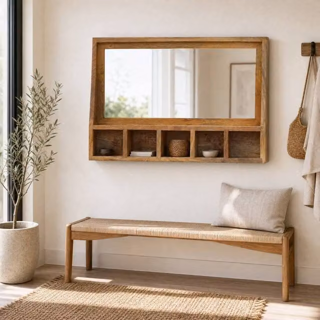 STILVORA 5 Slot Floating Unit with Mirror in Brown Oak Wood – 1