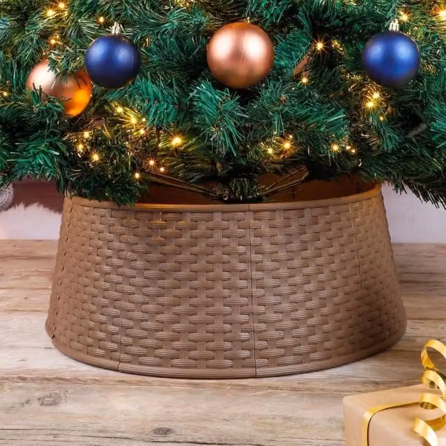 SPETLEK Brown Plastic Round Tabletop Christmas Tree Skirt Basket
