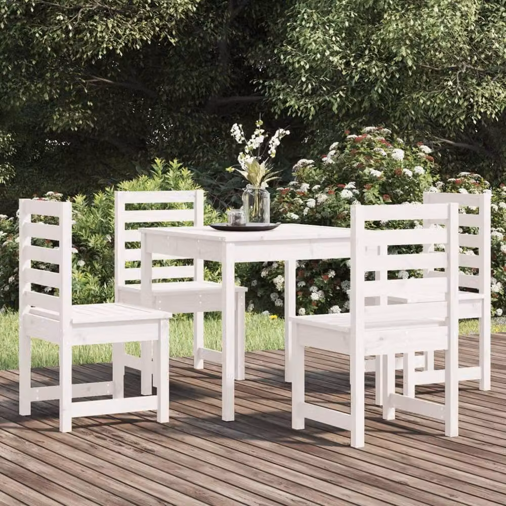 Berkfield Home 5 Piece Garden Dining Set in White Solid Pine Wood – 2
