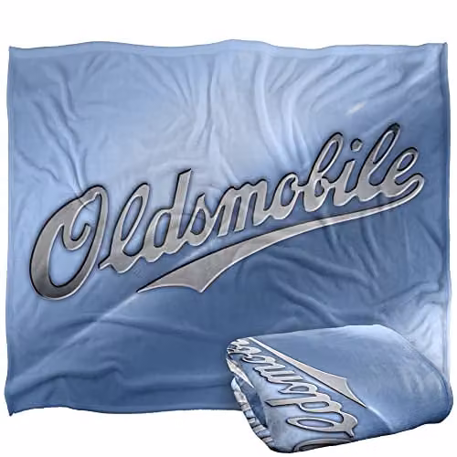 LOGOVISION Oldsmobile Chrome Logo Super Soft Fleece Throw Blanket, White, W: 152 cm, D: 127 cm – 1