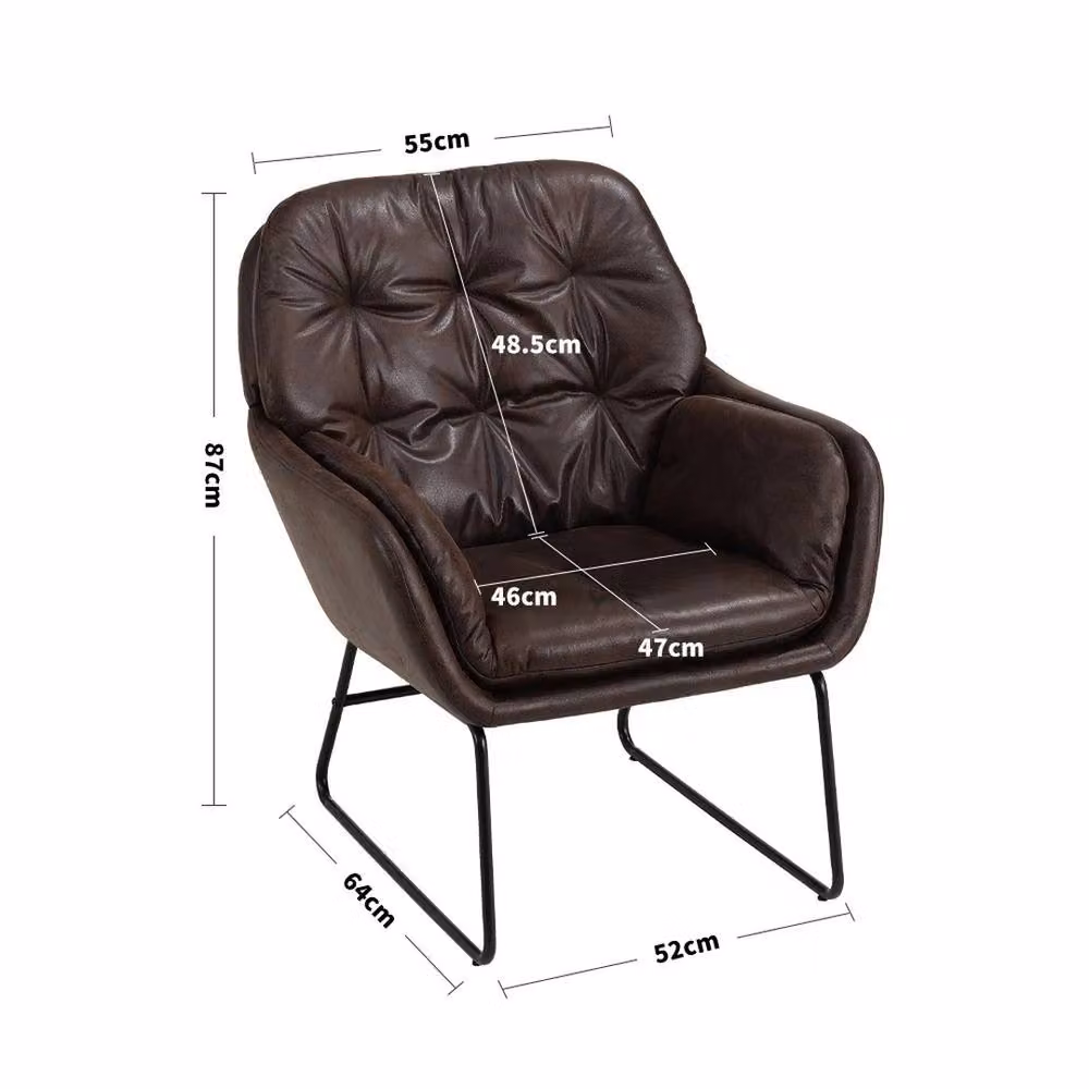 FORGEVIO Brown Synthetic Leather Modern Tub Armchair with Black Metal Legs – 2