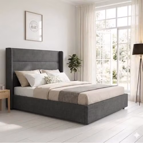 OAT Home Wilmslow Ottoman Storage Upholstered Bed Frame with Winged Headboard, Anthracite Grey, W/D/H: 140 x 200 x 129 cm