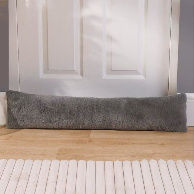 OHS Faux Fur Textured Door Draught Excluder Insulator, Grey
