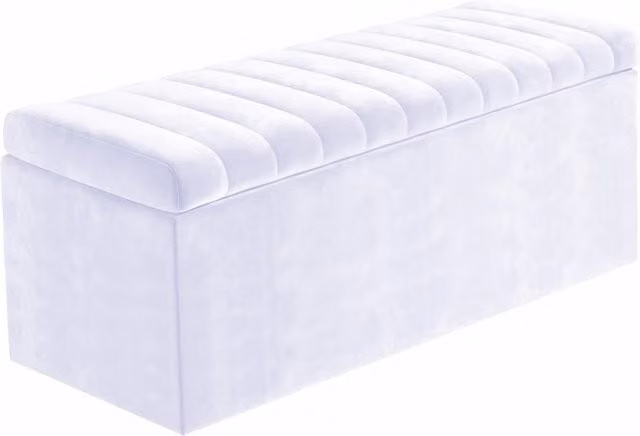 R&M Furnishers White Plush Velvet Striped Upholstered Blanket Chest