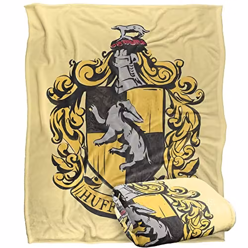 Warner Brothers Harry Potter Hufflepuff Crest Fluffy Microfibre Fleece Blanket in White, W/D/H: 152 x 127 cm – 1