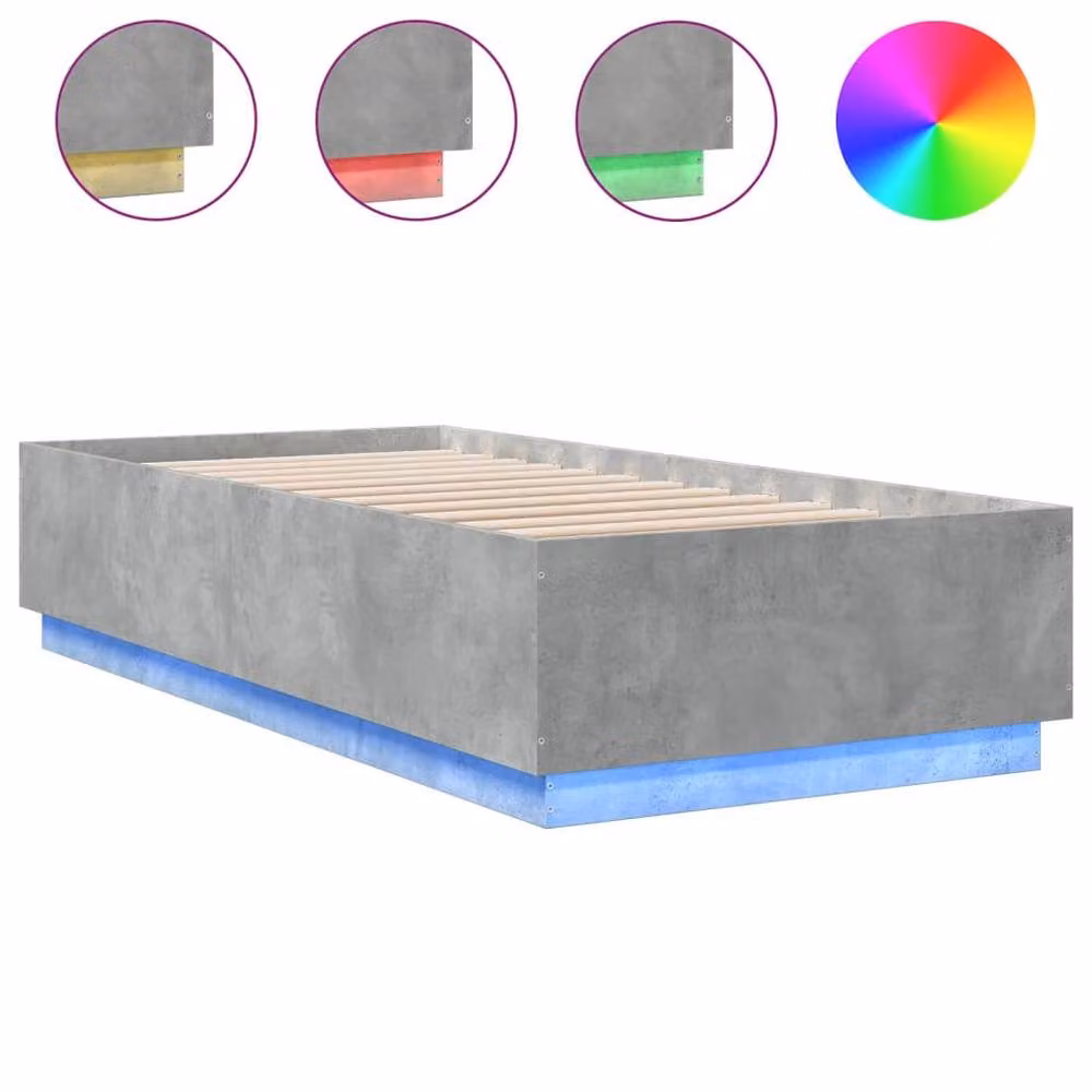 Berkfield Home Modern Engineered Wood Bed Frame with Under-Bed LED Lighting in Grey, W/D/H: 100 x 200 x 40 cm – 3