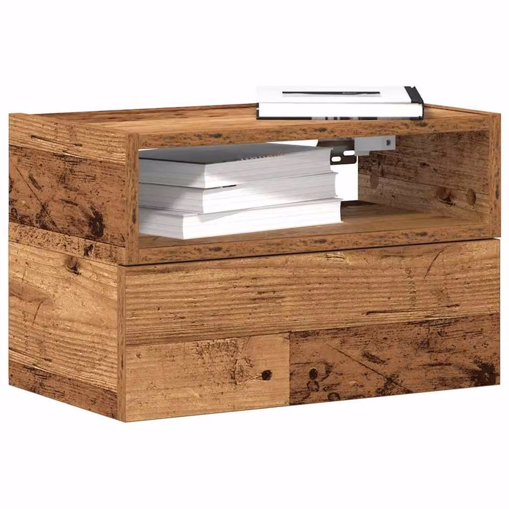 Berkfield Home Wall-mounted Bedside Cabinet in Brown Old Wood, W: 45 cm, D: 26 cm, H: 28.5 cm – 2