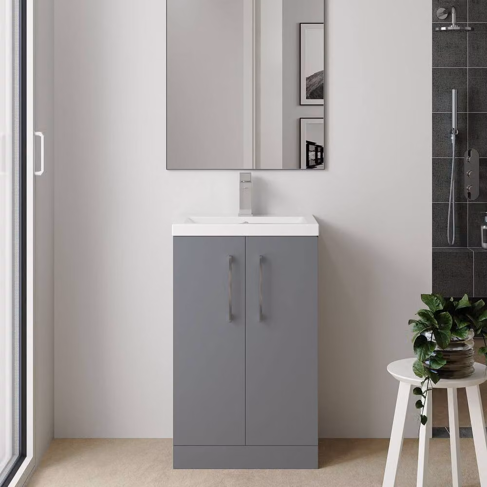 Balterley Modern Freestanding Bathroom Vanity Unit in Matt Grey with Soft Close Doors – 2