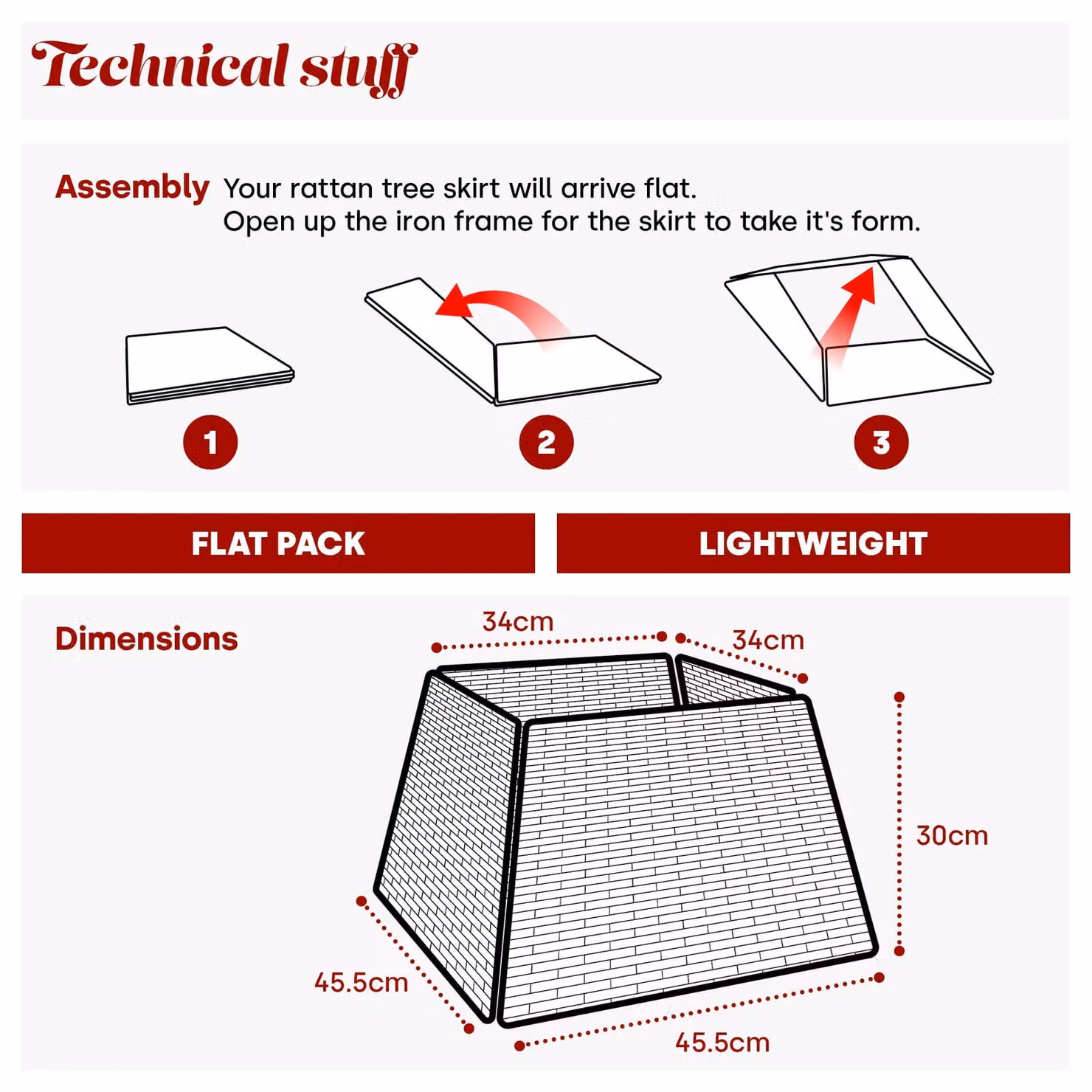 Christmas Village Square Rattan Christmas Tree Skirt in Grey, W/D/H: 45.5 x 34.0 x 30.0 cm – 5