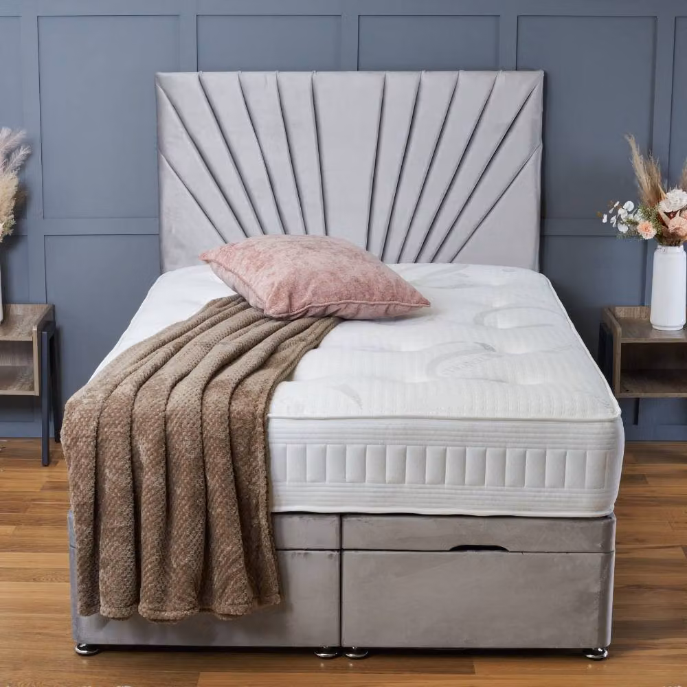 BSSPOKE Maria Ottoman Divan Bed in Cream Plush Velvet with 54 inch Headboard, Small Double, W/D/H: 120 x 200 cm – 2