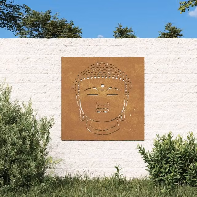 Berkfield Home Garden Buddha Head Wall Decoration, Brown Corten Steel, 55 x 55 cm – 1