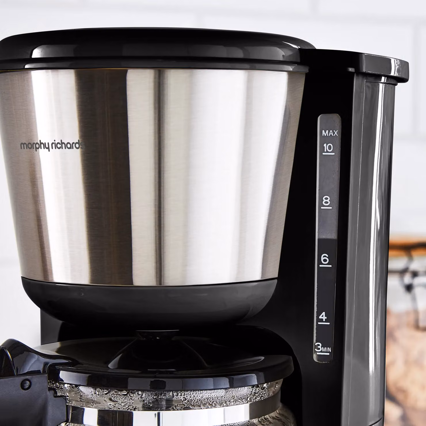 Morphy Richards Equip Filter Coffee Machine with Glass Jug in Black and Silver – 13
