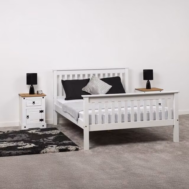 Seconique Monaco 5' King Bed Frame with High Foot End in White