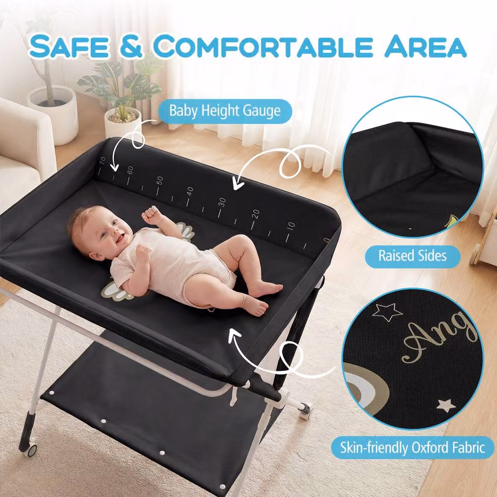 CASART Foldable Baby Diaper Changing Table and Nursery Organiser with Storage Basket in Black – 6