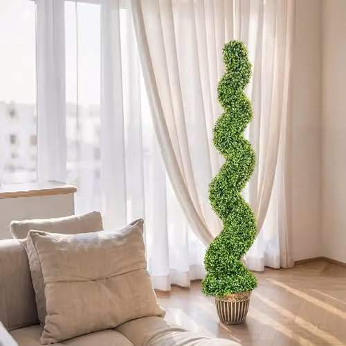 HOMCOM Set of 2 Green Artificial Topiary Spiral Boxwood Trees in Pots, H 150 cm x W 26 cm x D 26 cm – 8