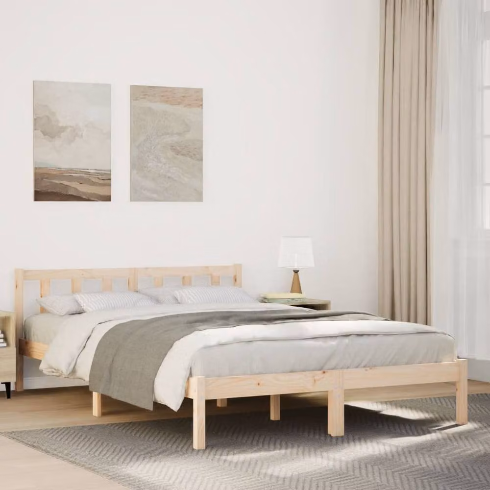 Berkfield Home Extra Long Solid Wood Pine Bed Frame in Light Brown W/D/H: 160 x 220 cm – 2