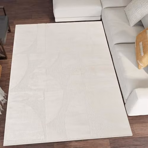 Desire Rugs Modern Abstract Rectangular Area Rug, Beige and White, W: 80 cm, L: 150 cm