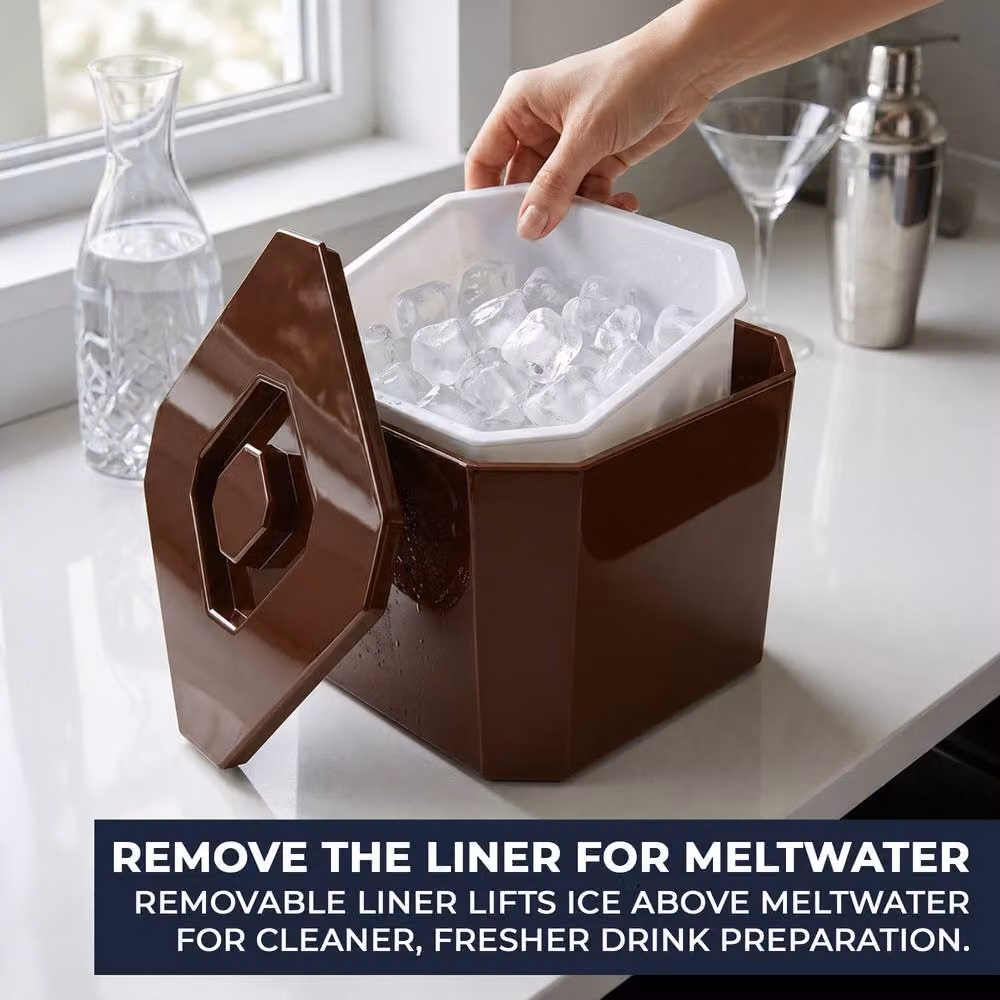 Chabrias Ltd Brown Octagonal Insulated Ice Bucket with Lid and Drainage Liner, 6 l – 5
