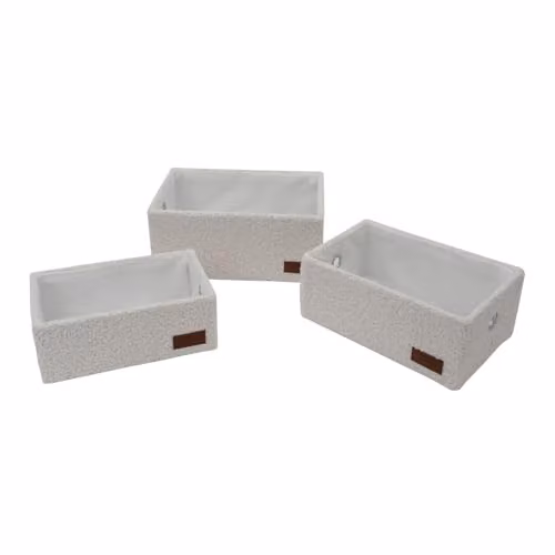 JVL Shiro Set of 3 White Boucle Fabric Rectangular Storage Baskets – 1