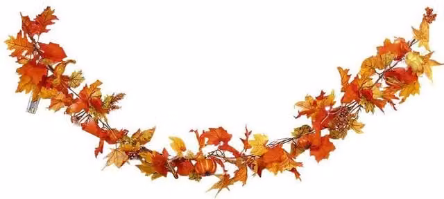 Garden Sanctuary Orange Artificial Autumn Maple Leaf and Pumpkin Vine Garland with Lights, 180 cm
