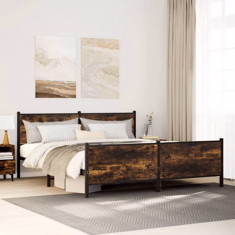 Berkfield Home Metal Bed Frame in Smoked Oak Brown, W/D/H: 180 x 200 cm Super King – 2