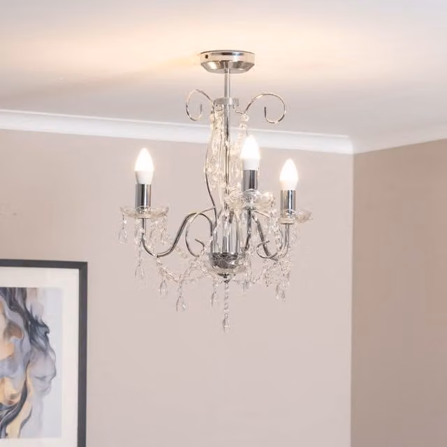 ValueLights Viscount 3 Way Jewel Crystal Chandelier Ceiling Pendant Light in Silver