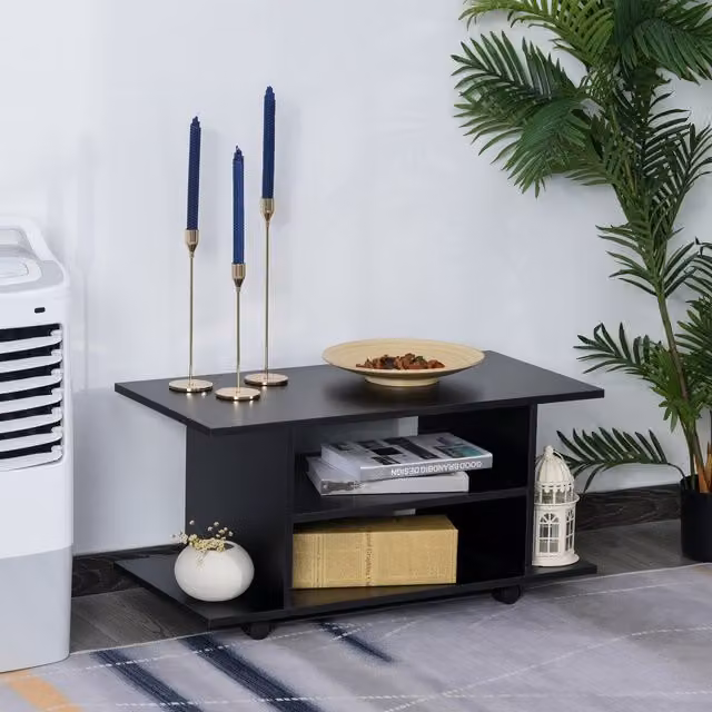HOMCOM Modern TV Stand with Storage Shelves, Black