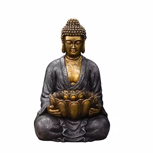 Serenity Water Features Gold Effect Sitting Buddha Water Feature with LED Illumination, Height: 87 cm – 1