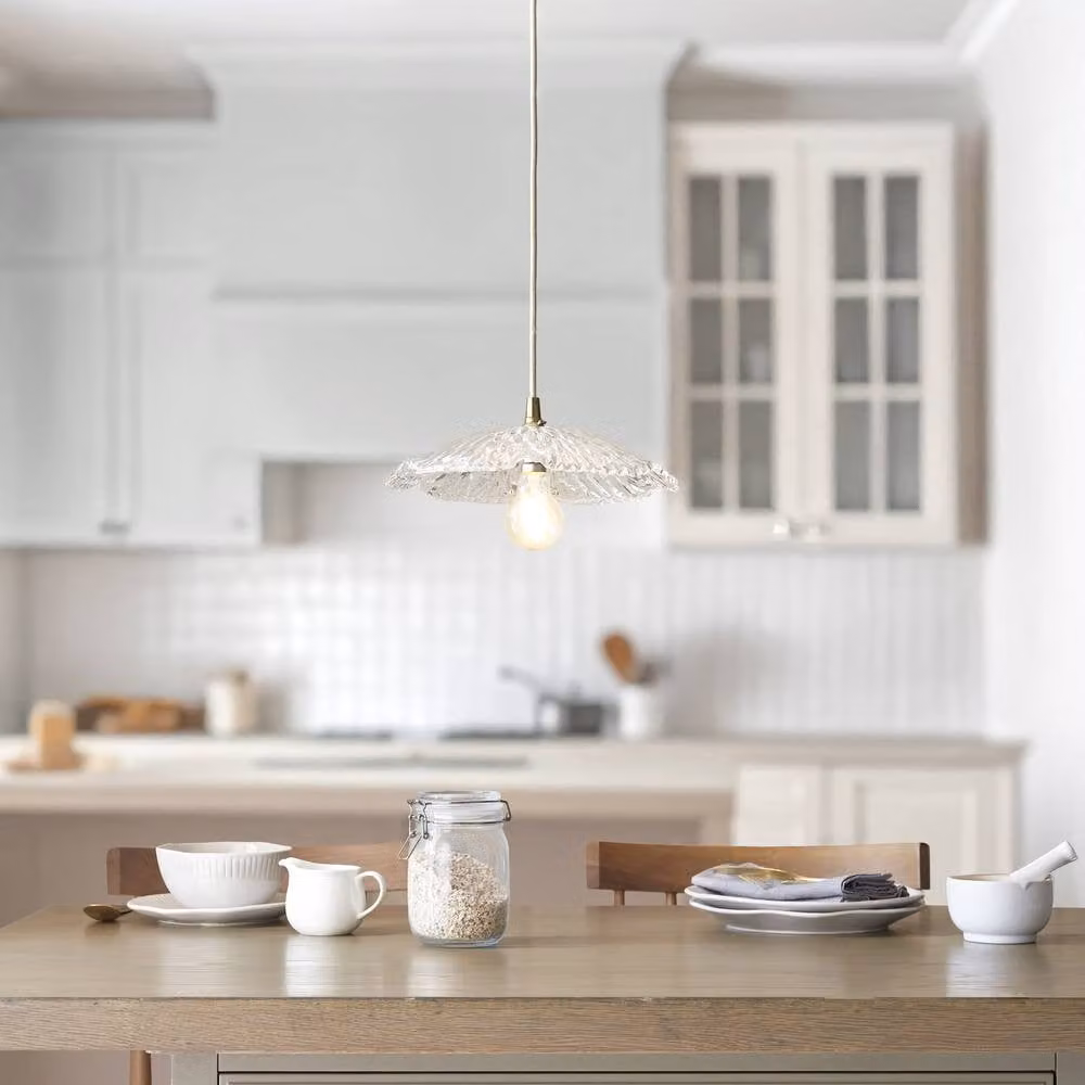 Netlighting Eltham Glass Pendant Light in Gold and Brass with Black Braided Cable and B22 Fitting – 2