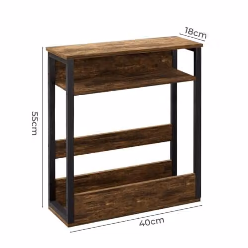 Levede Vintage Brown 3-Tier Side Table with Storage Shelf, Height: 55 cm, Width: 40 cm, Depth: 18 cm – 2