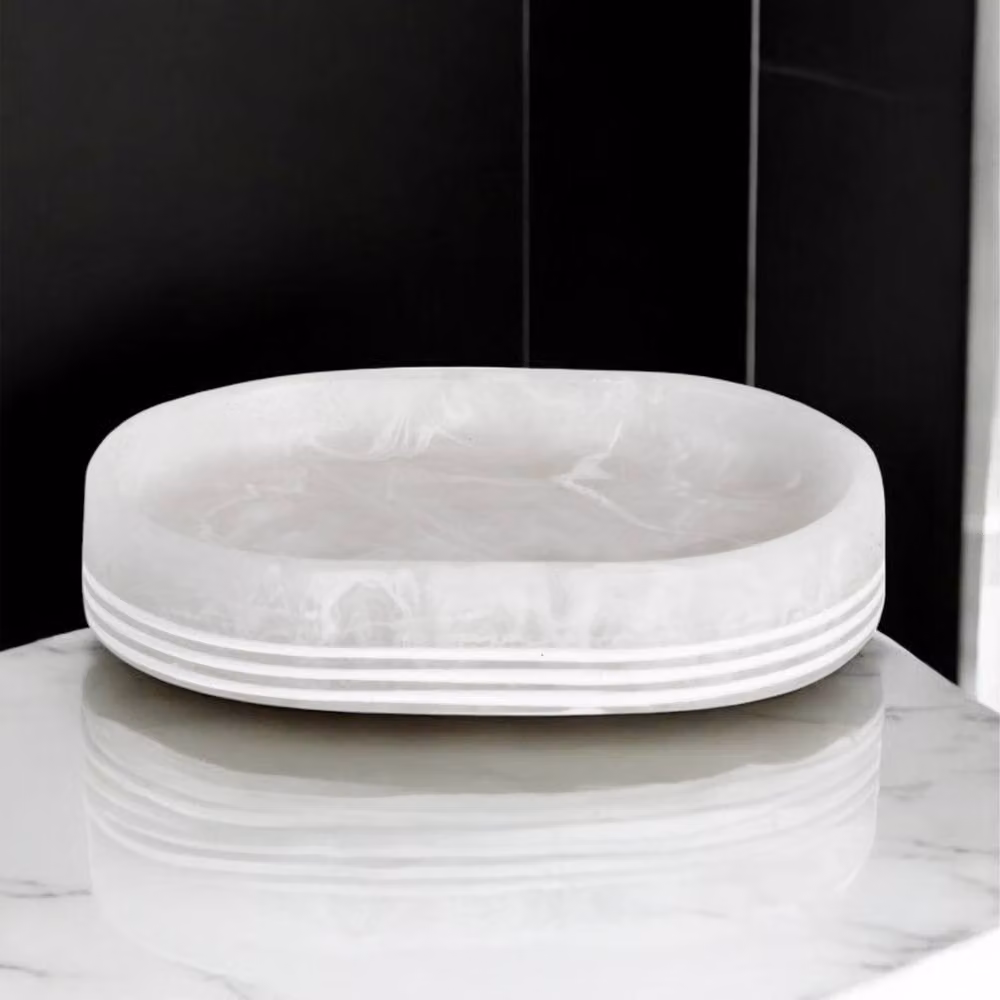 Showerdrape Bianco Frost Onyx White Striped 5 Piece Resin Bathroom Accessory Set – 4