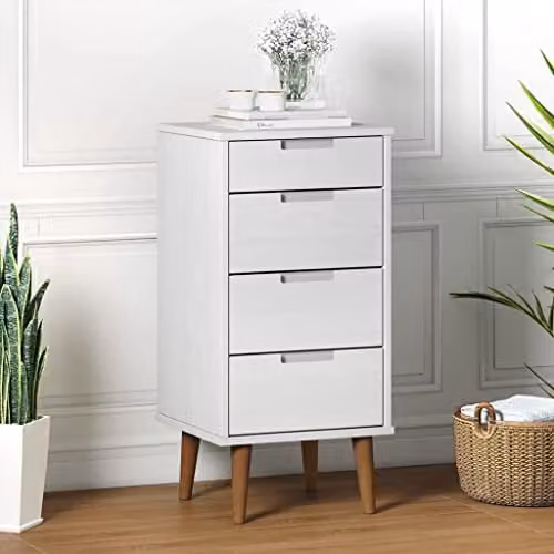 vidaXL MOLDE White Solid Wood Pine Drawer Cabinet W: 40 cm, D: 35 cm, H: 82 cm