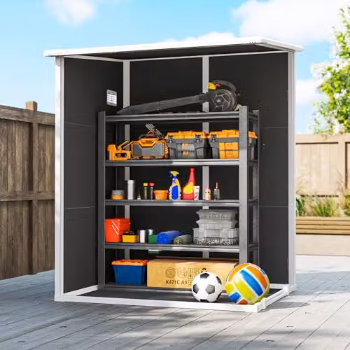 Outsunny Black Plastic Pent Garden Shed with Window and Lock – 7