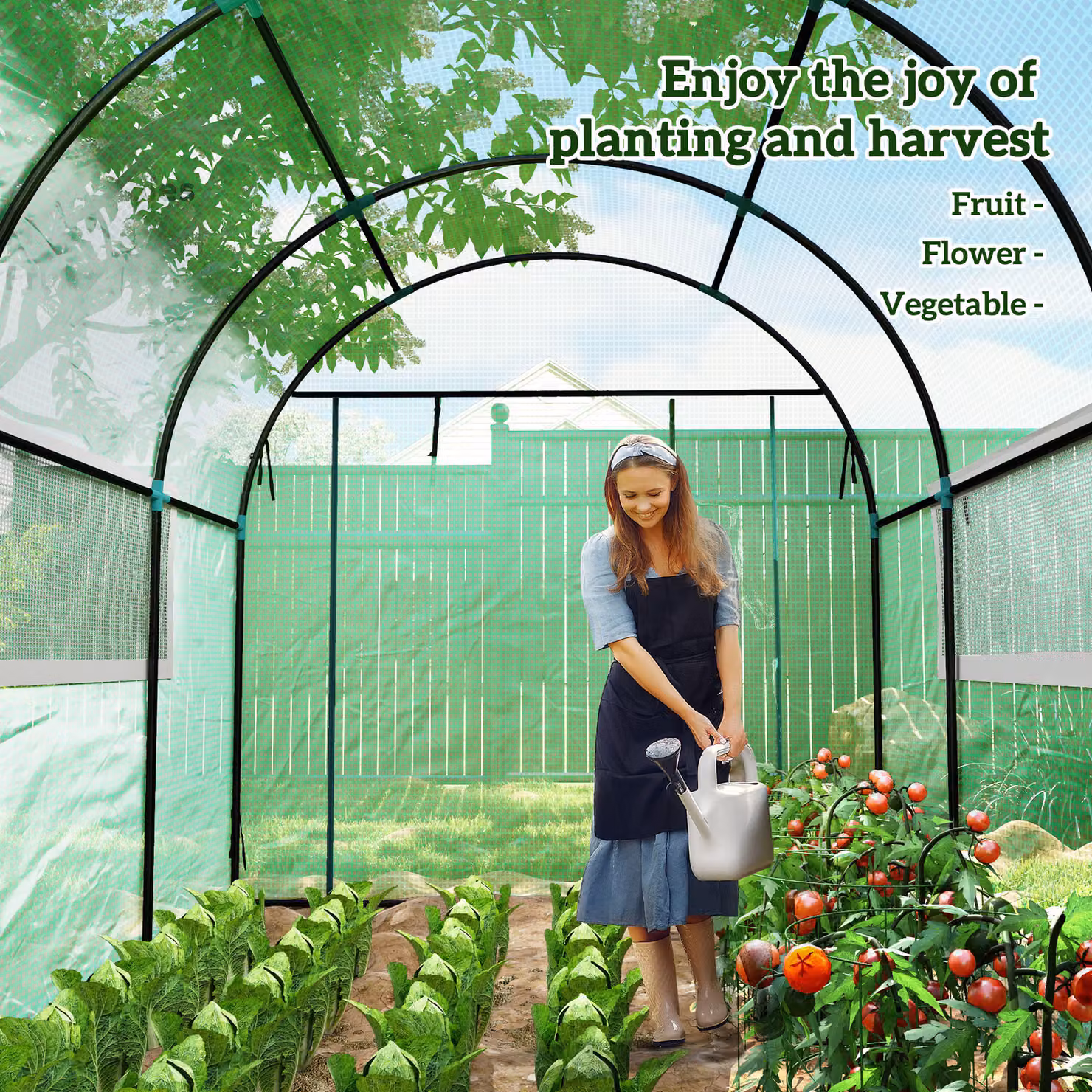 Outsunny Green Walk-In Polytunnel Greenhouse with Roller Window, W: 300 cm, D: 200 cm, H: 200 cm – 5
