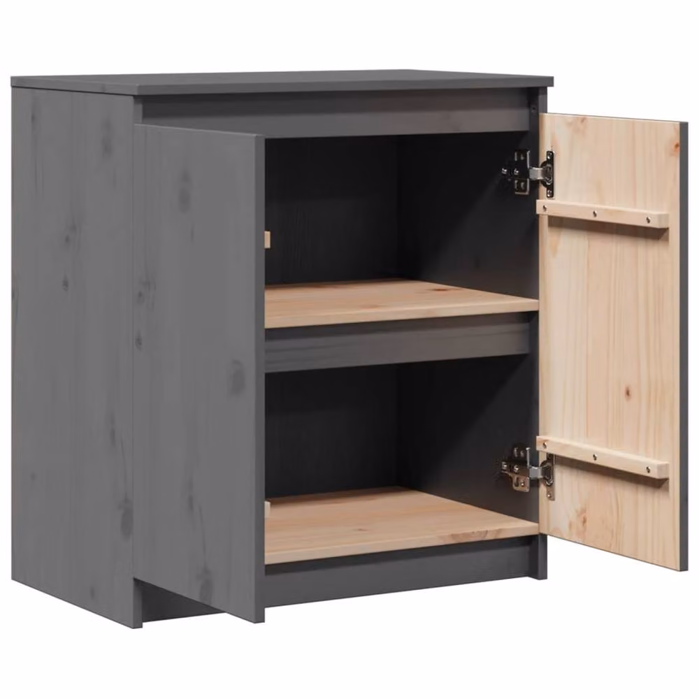 Berkfield Home Grey Solid Pinewood Side Cabinet W: 60 cm, D: 36 cm, H: 65 cm – 4