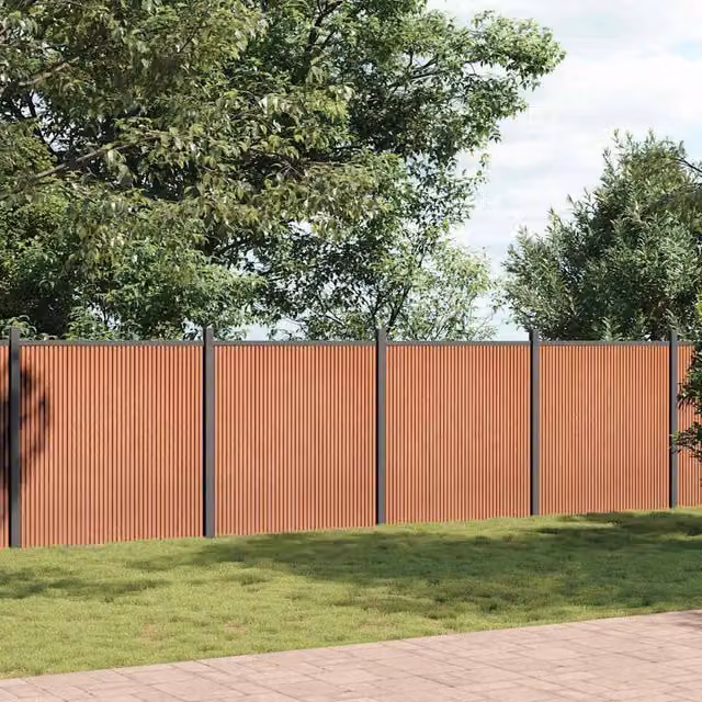 Berkfield Home Durable WPC and Aluminium Fence Panel, Brown, W: 699 cm, H: 186 cm – 1