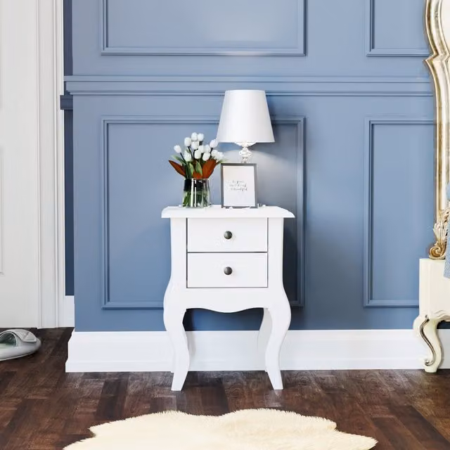 Nishano 2 Drawer Shabby Chic Bedside Table Chest in White