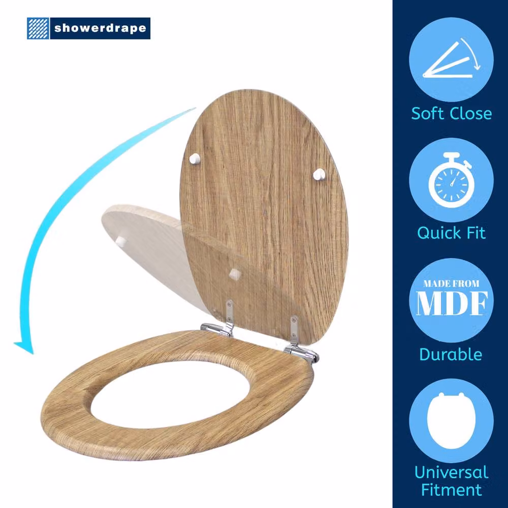 Showerdrape Norfolk Soft Close Wooden Toilet Seat in Natural Rust Oak – 3