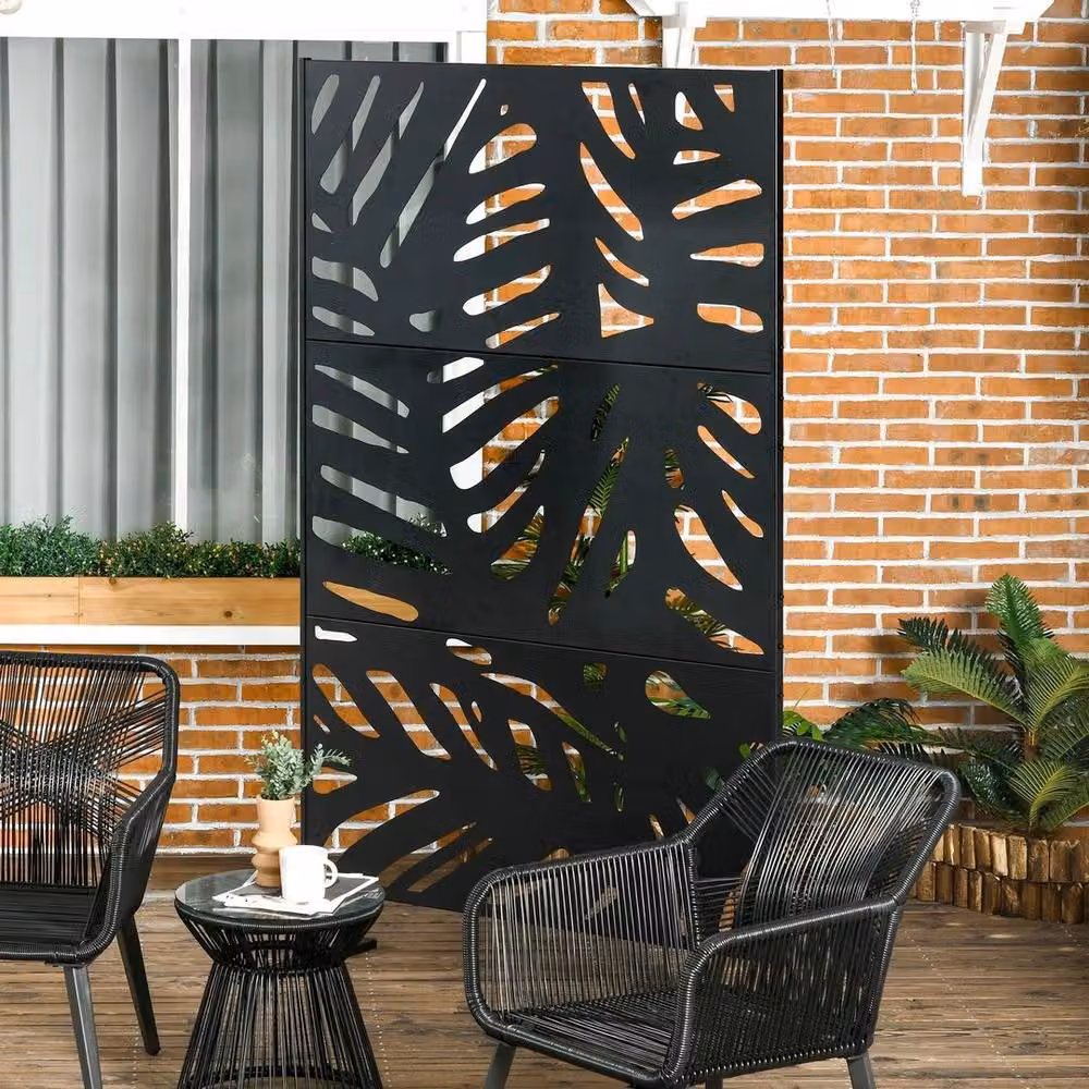 SPETLEK Metal Outdoor Privacy Screen with Stand, Black, H: 198.0 cm x W: 122.0 cm x D: 45.0 cm – 5