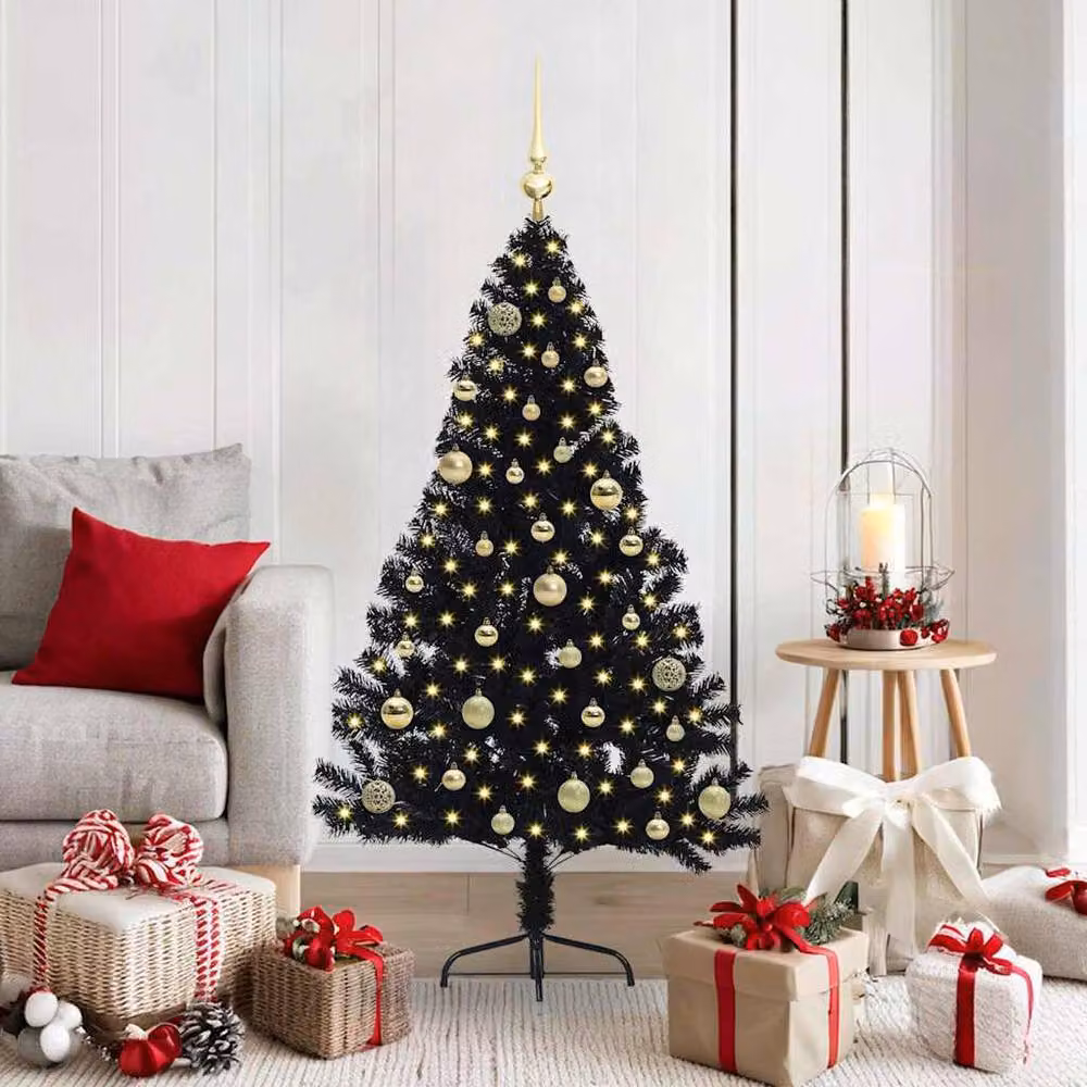 Berkfield Home Beautiful Pre-lit Artificial Christmas Tree in Black, Height: 150 cm – 2