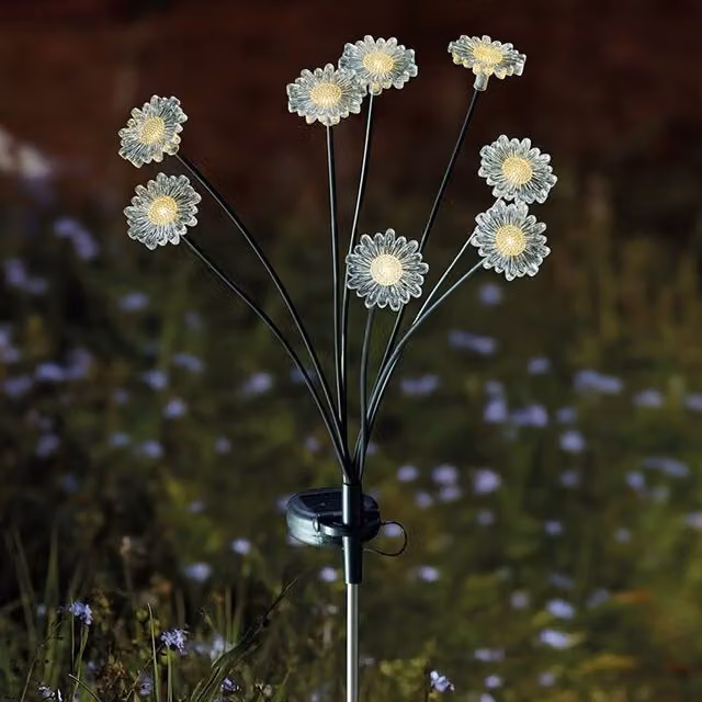 Garden Mile Daisy Flower 8 Stem Solar Stake Lights in Black