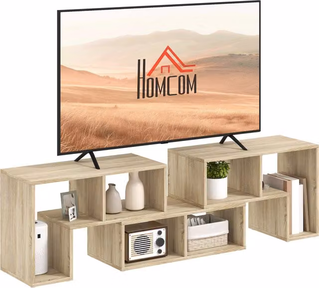 HOMCOM Extendable Grey Oak TV Stand for TVs up to 75 Inches with Storage Shelves