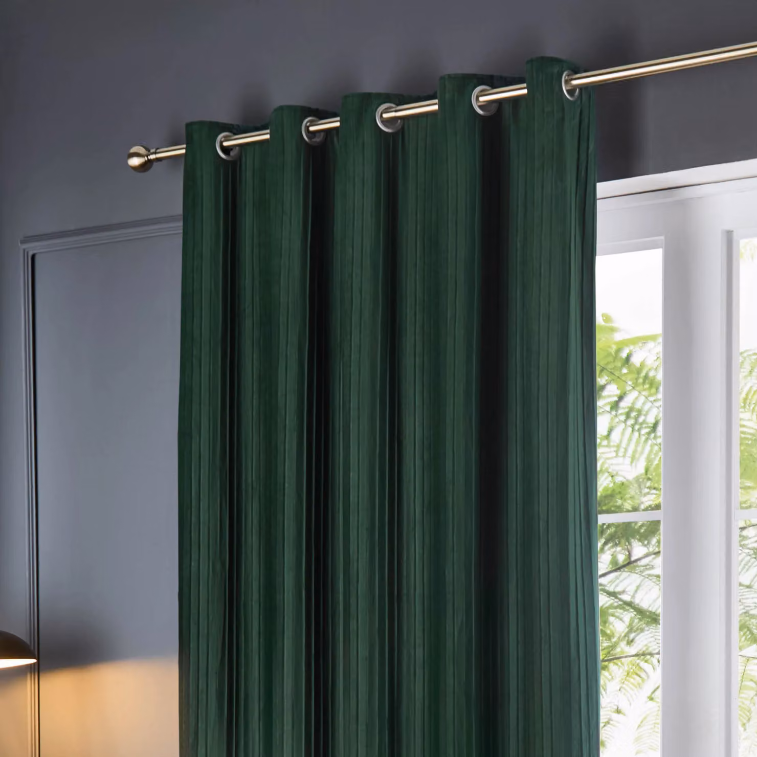 Paoletti Corinthian Velvet Room Darkening Eyelet Curtain Pair in Dark Green, Width: 117 cm, Drop: 183 cm – 4